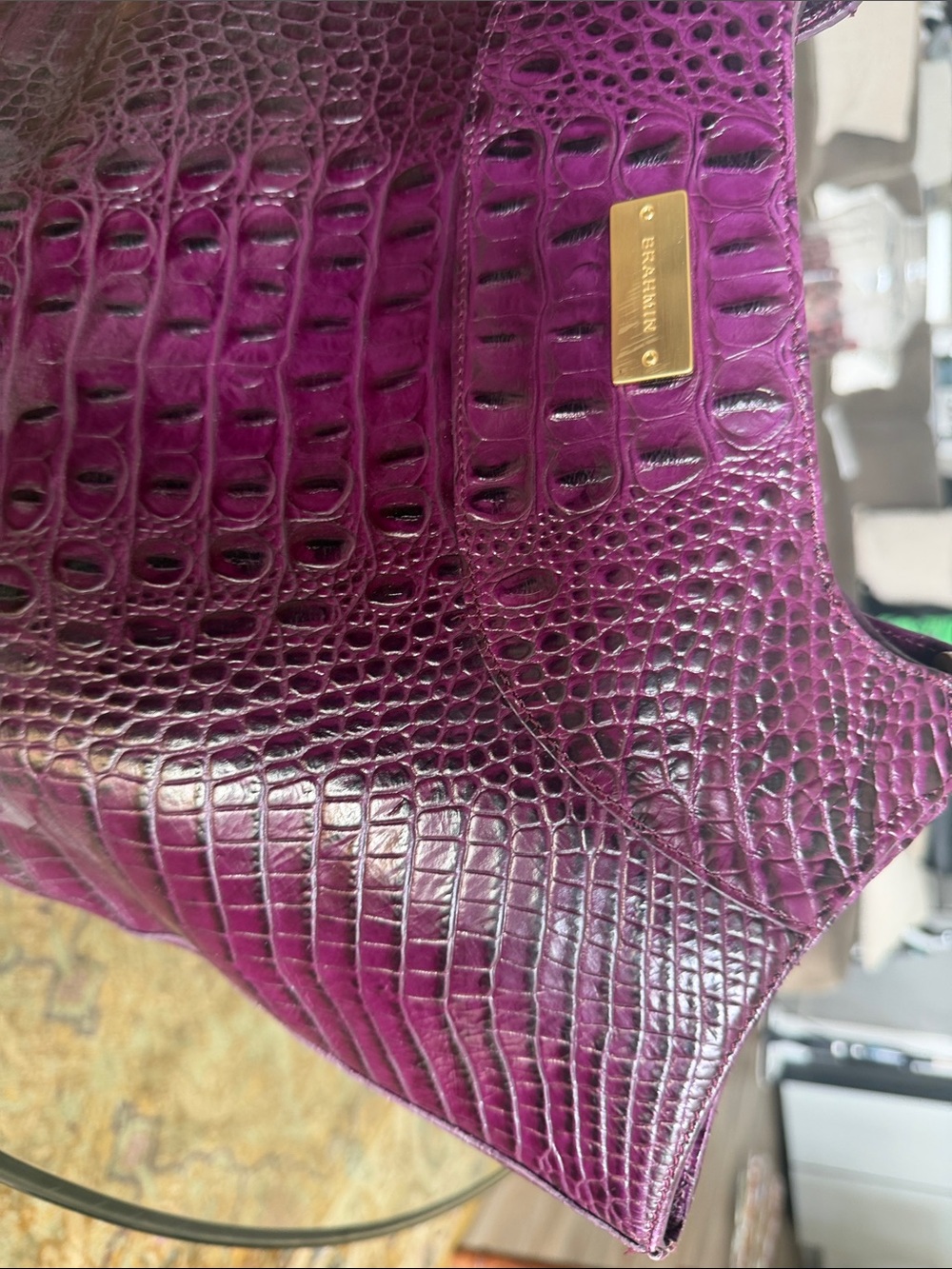 Brahmin Croc-Embossed Tote in Plum - Picture 4 of 7